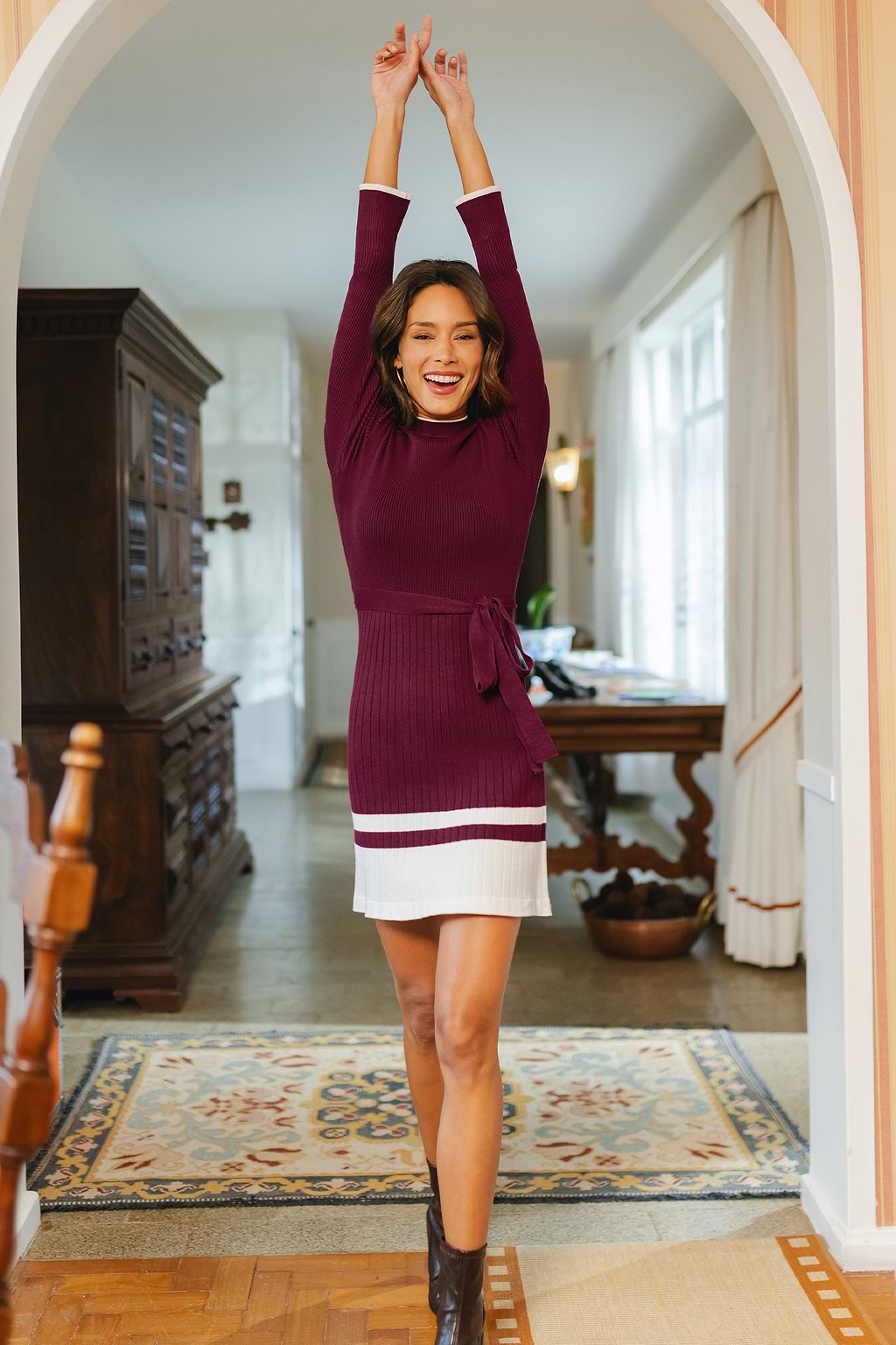 Mulled Wine Burgundy Mini Sweater Dress