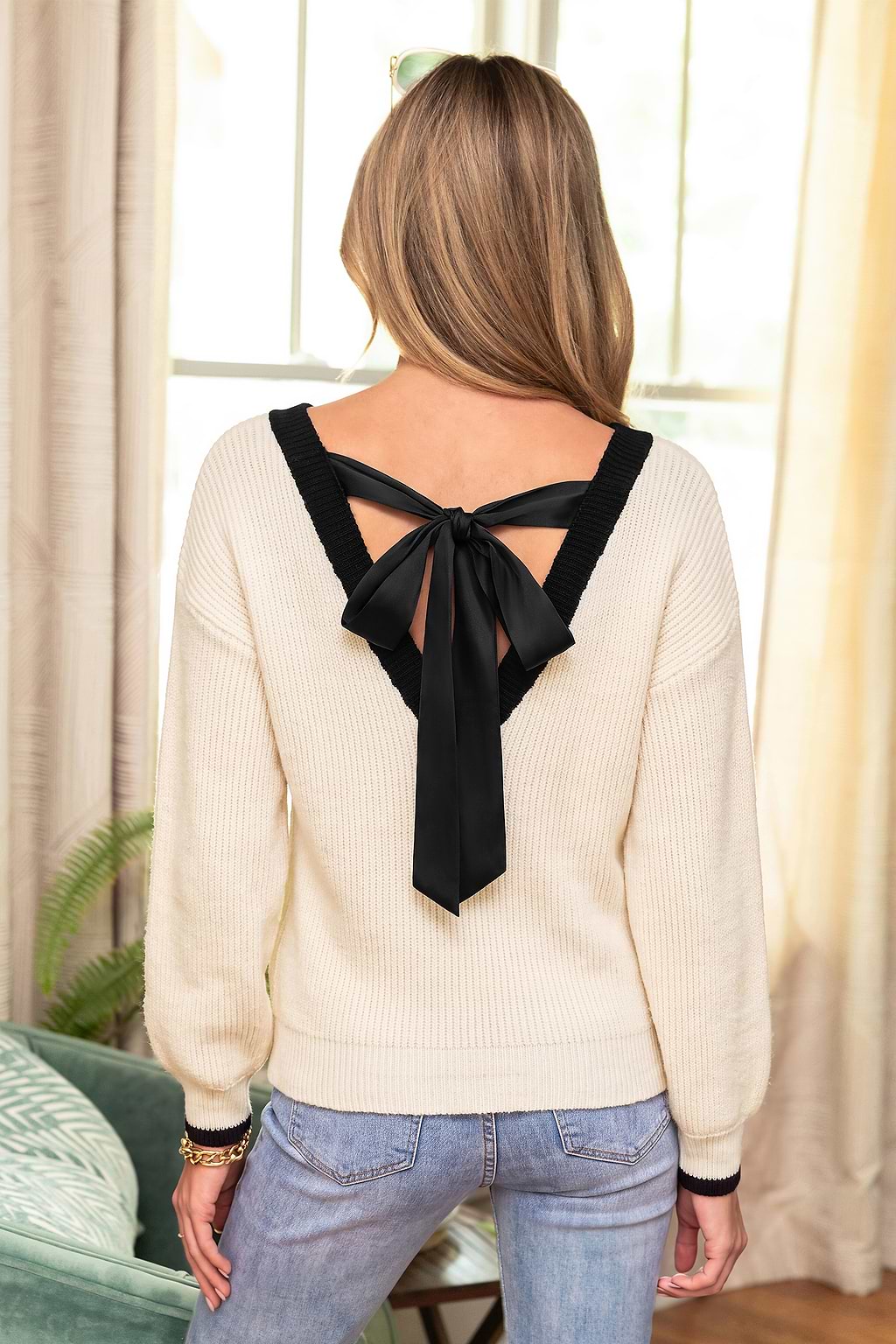 Maglione color block perfettamente annodato