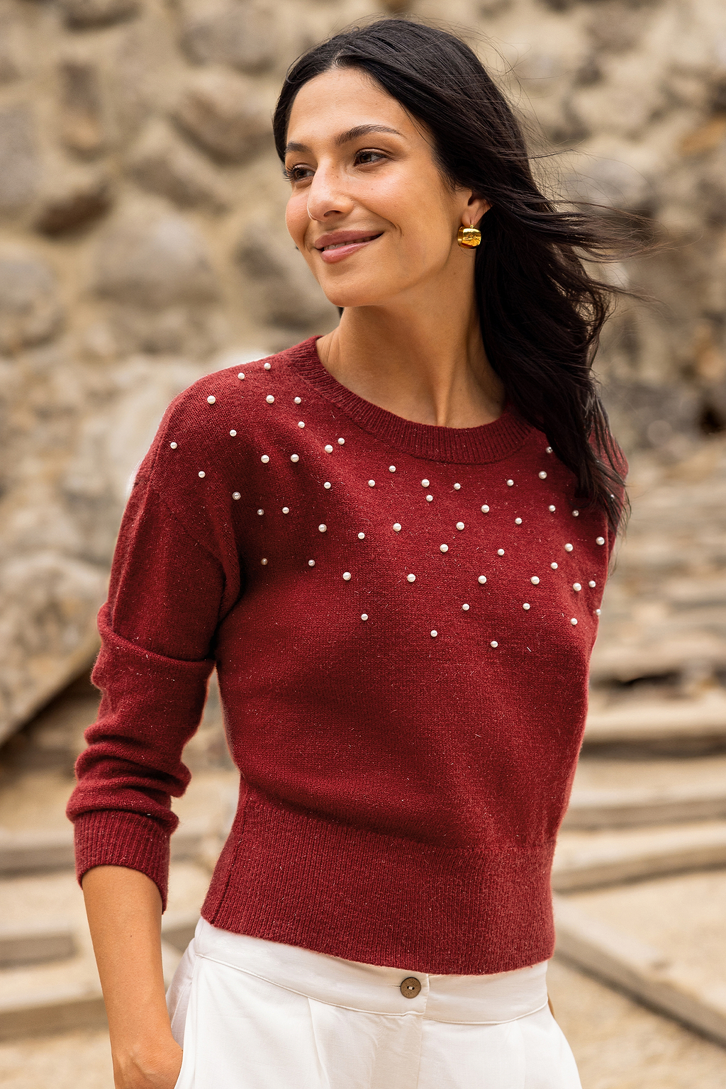 String of Pearls Red Sweater