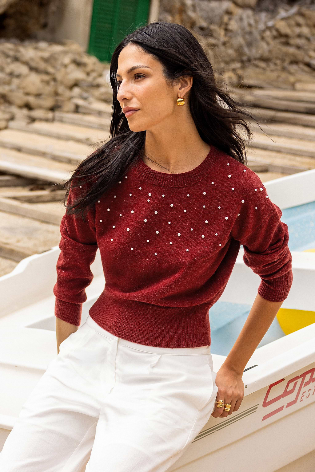 String of Pearls Red Sweater