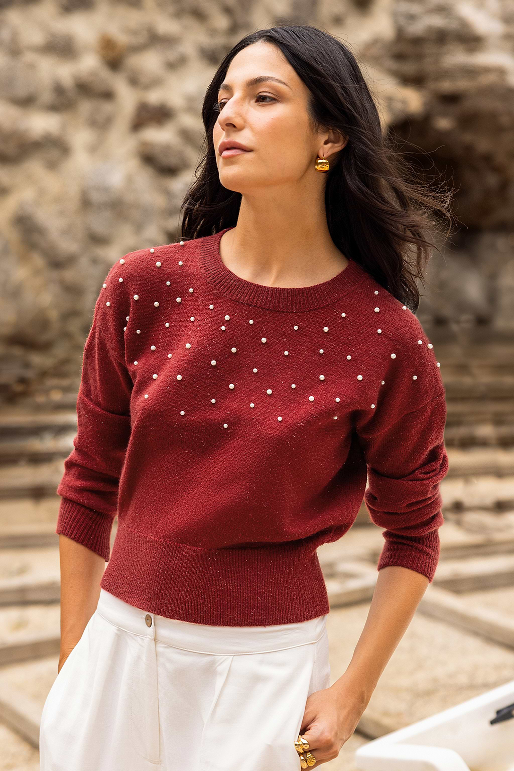 String of Pearls Red Sweater