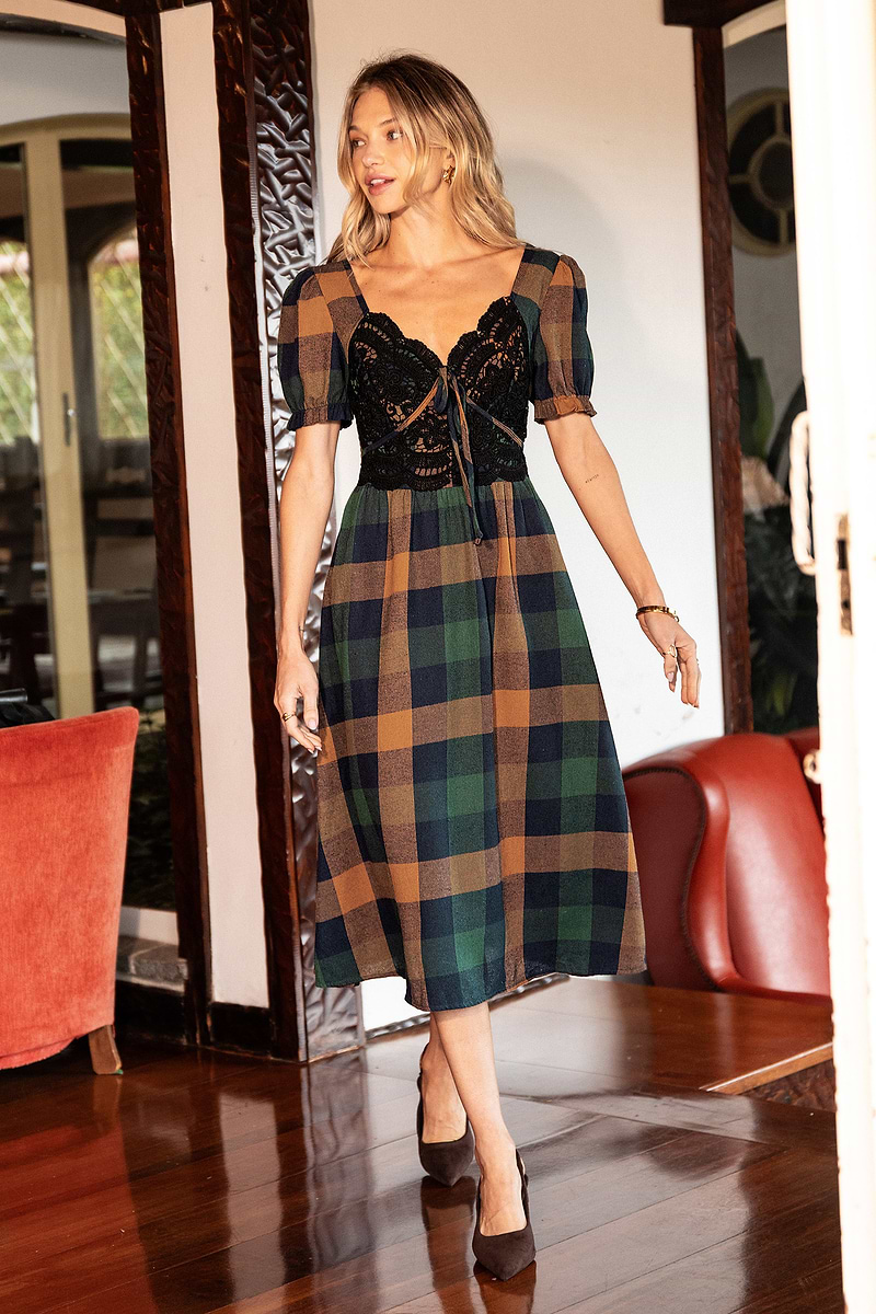 On the Cusp Plaid Midi Dress