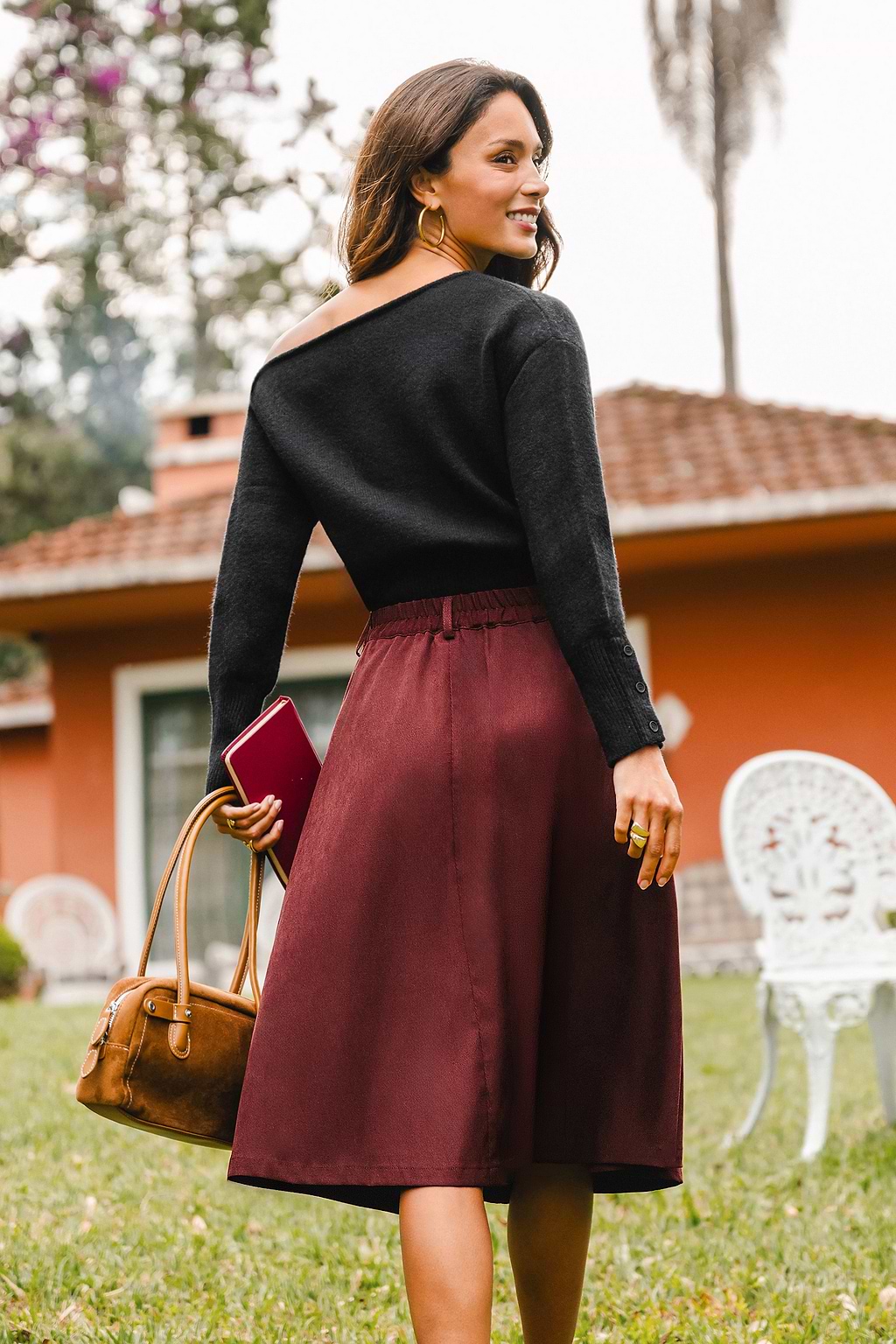 Bookmarked Burgundy Midi Skirt
