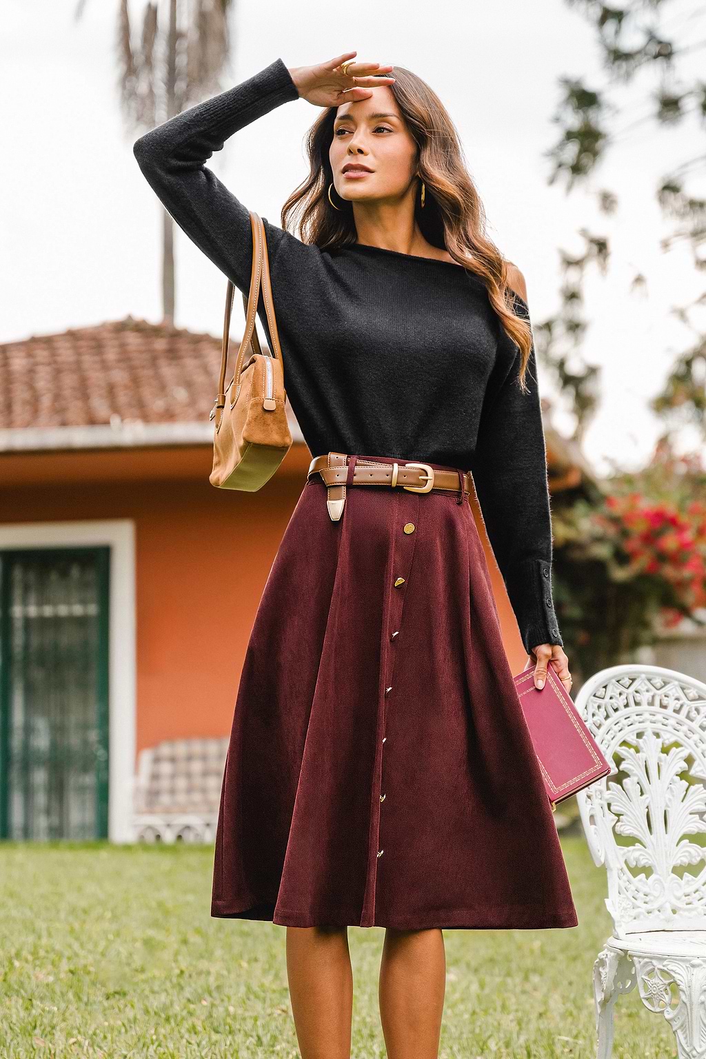 Bookmarked Burgundy Midi Skirt