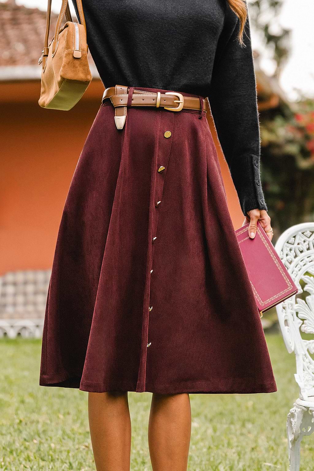Bookmarked Burgundy Midi Skirt