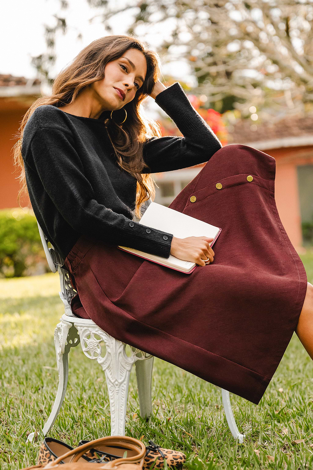 Bookmarked Burgundy Midi Skirt