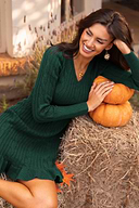 Cozy Night Out Green Mini Sweater Dress