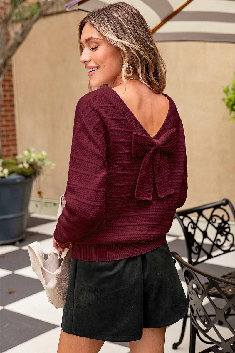 Roter Langarmpullover mit Schleifendetail