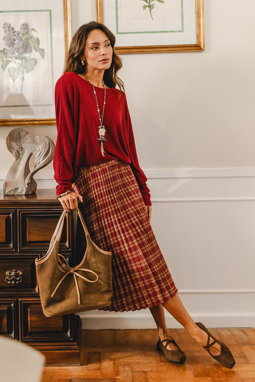 Crossed Paths Plaid Midi Skirt
