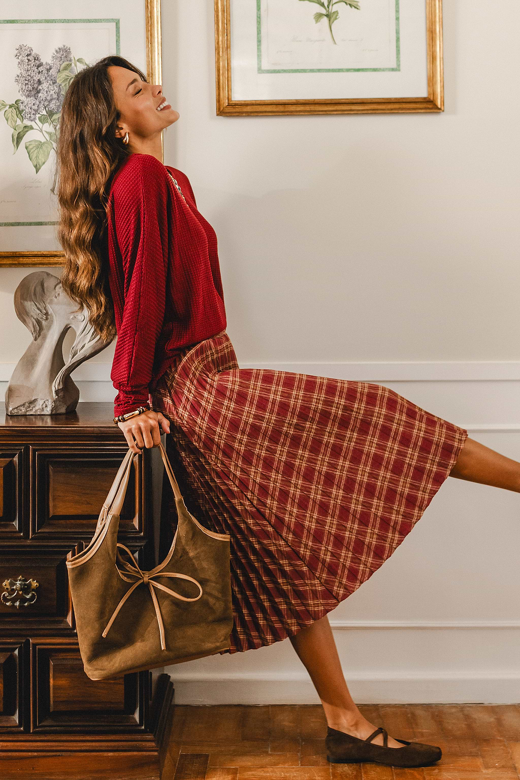 Crossed Paths Plaid Midi Skirt