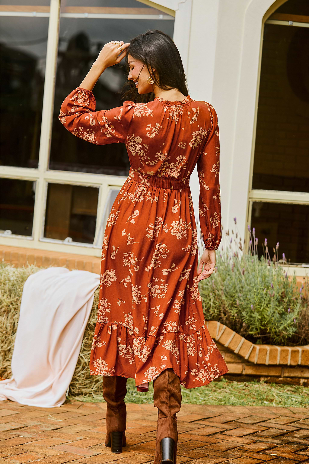Copper Glow Floral Maxi Dress