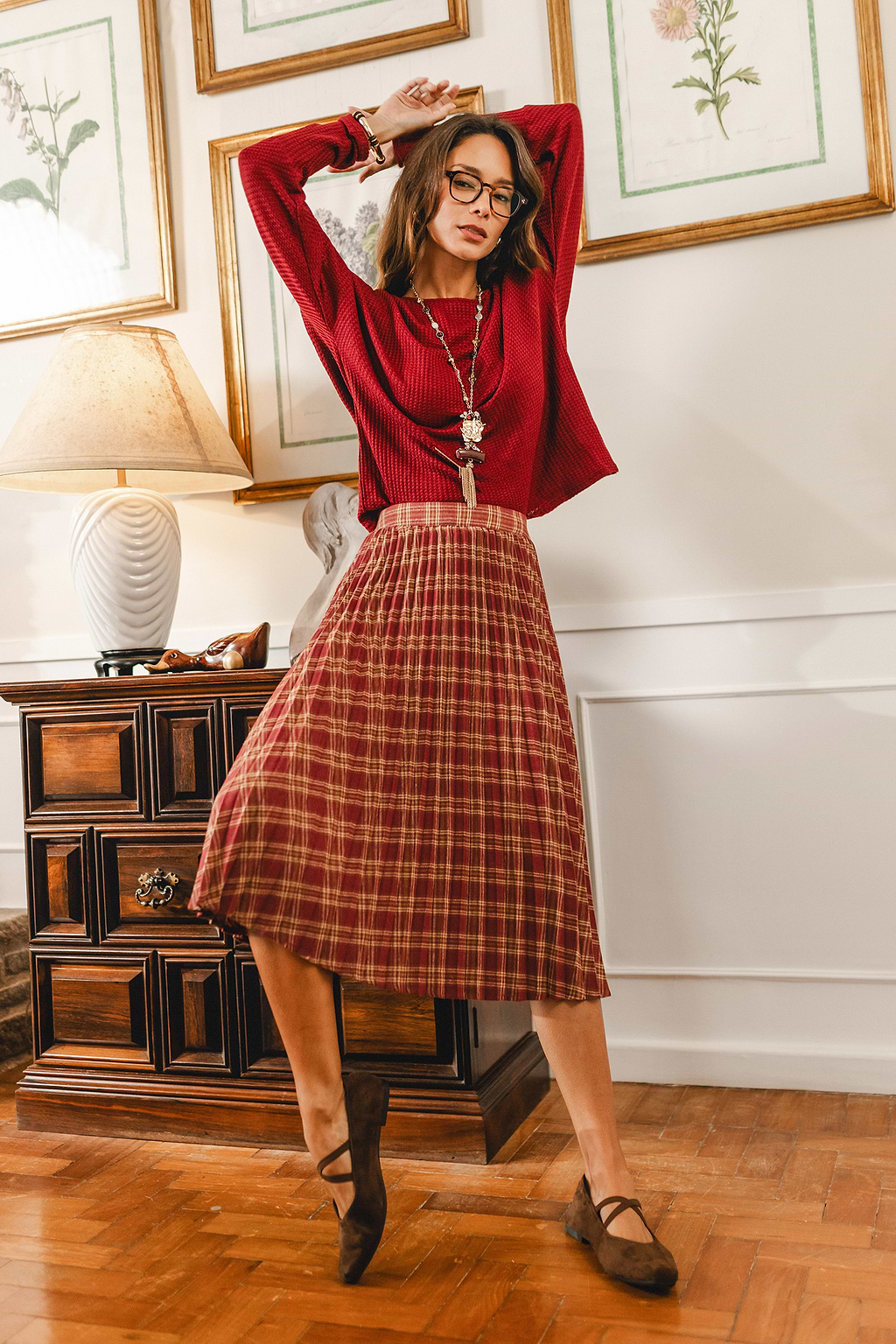 Crossed Paths Plaid Midi Skirt