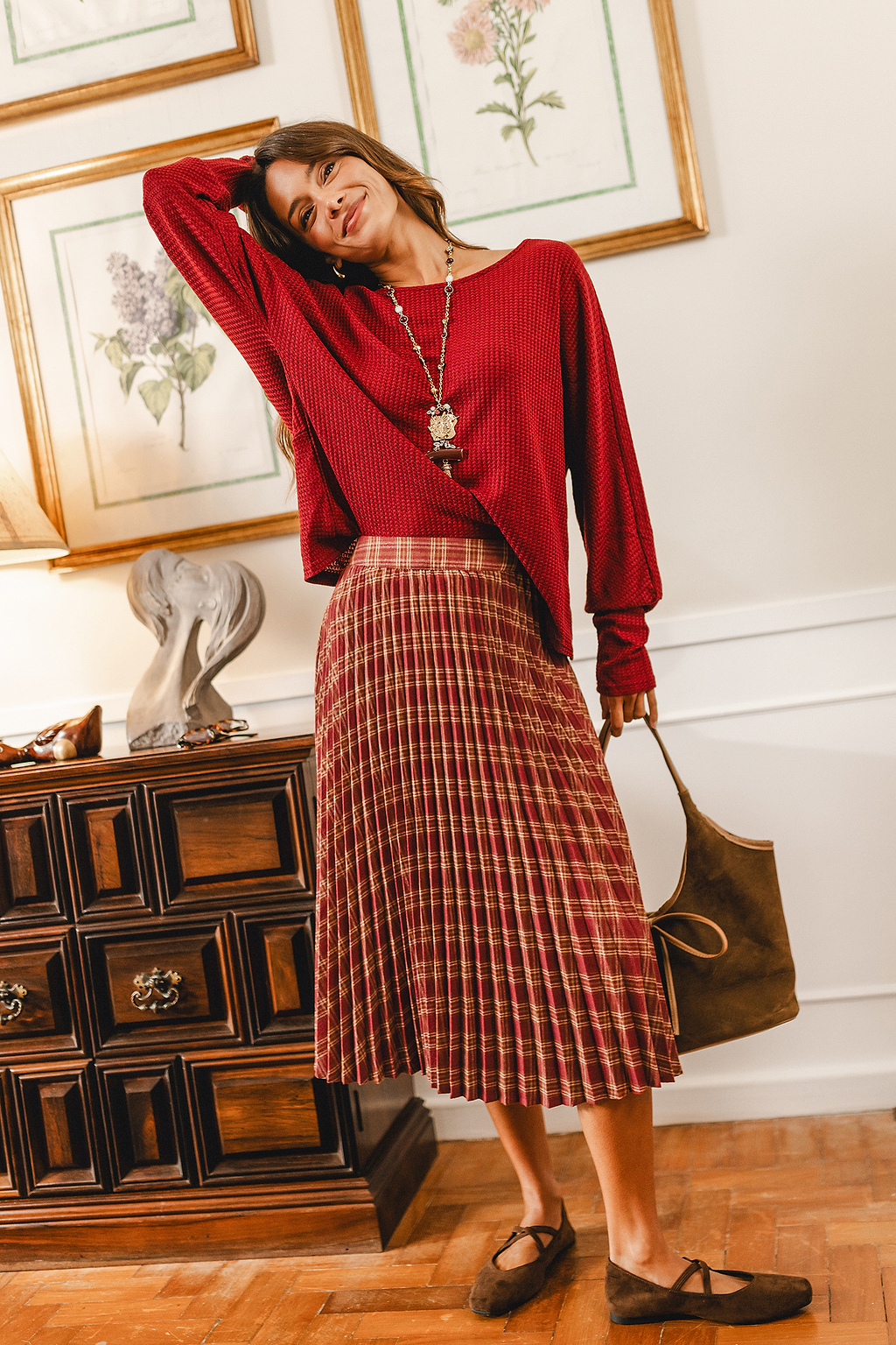 Crossed Paths Plaid Midi Skirt