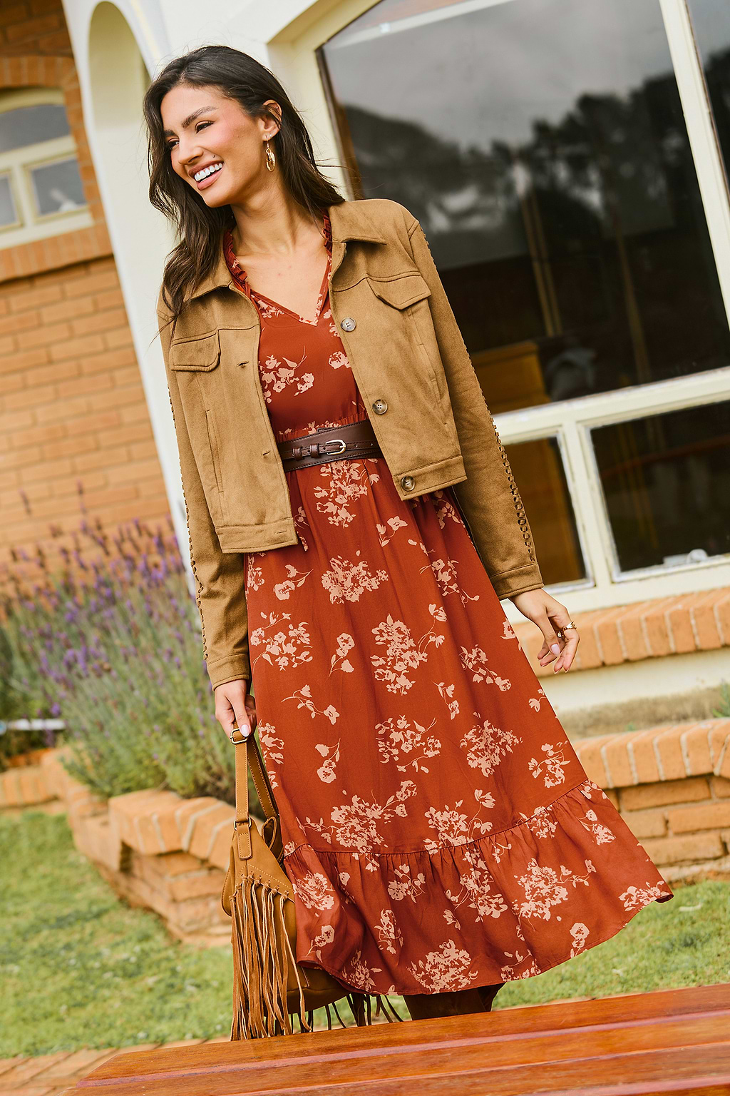 Copper Glow Floral Maxi Dress