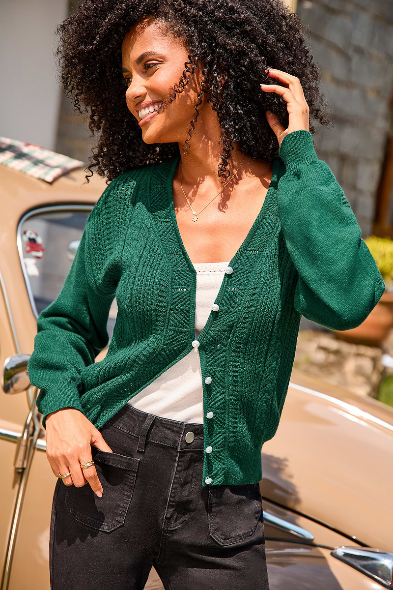 Cardigan verde effetto 