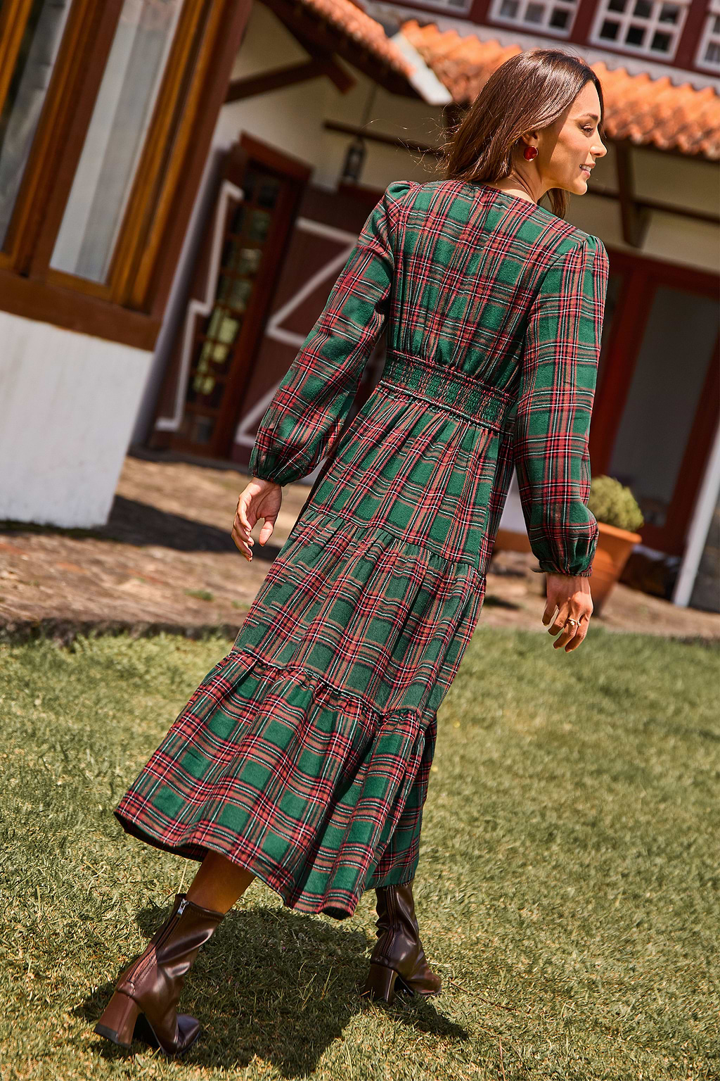Fall Charm Plaid Maxi Dress
