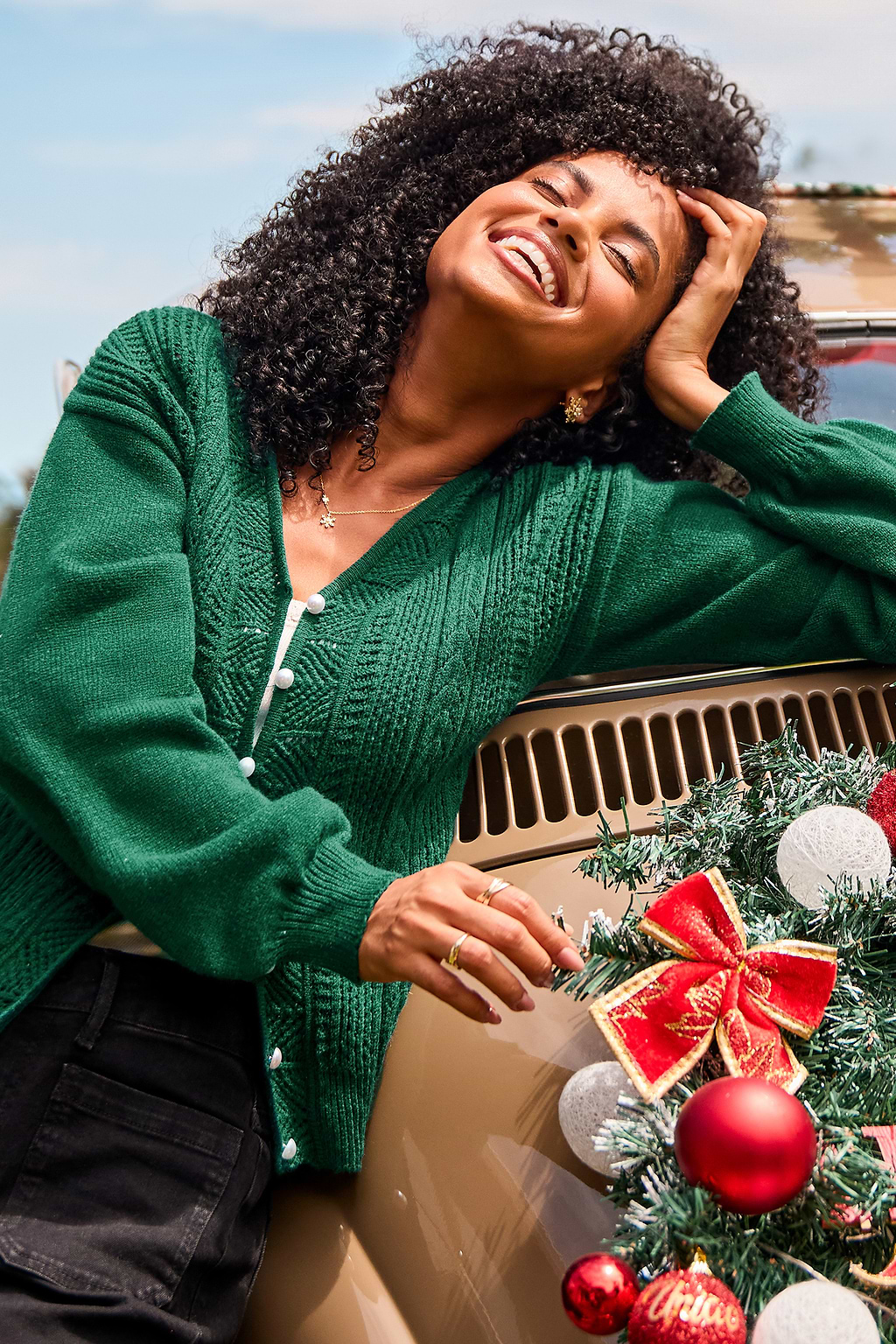 Cardigan verde effetto 