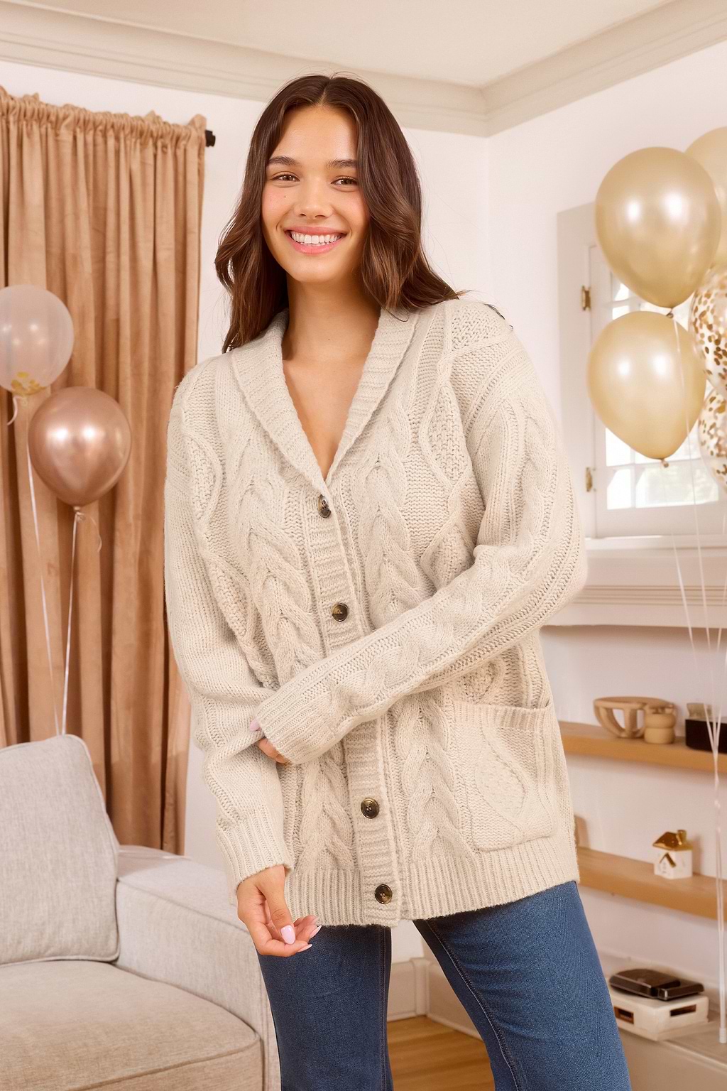 Festive Feeling Sand Cardigan