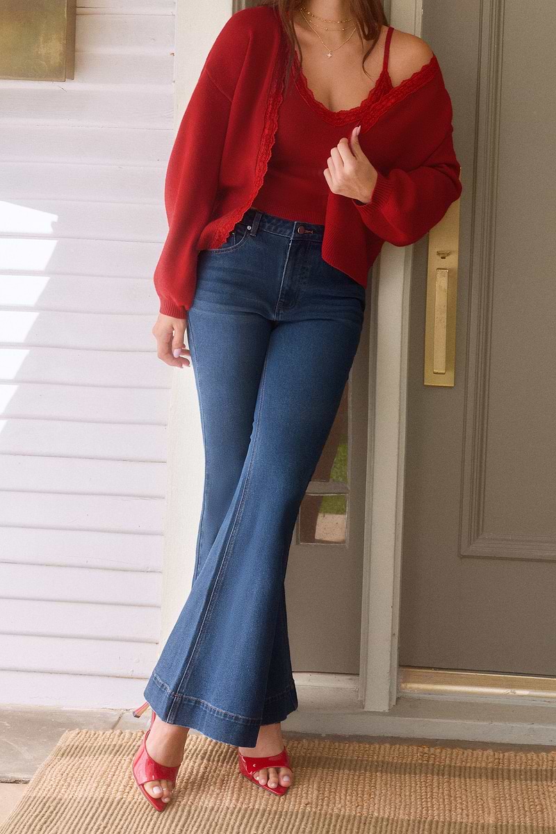 Dunkelblaue Mid-Waist-Jeanshose