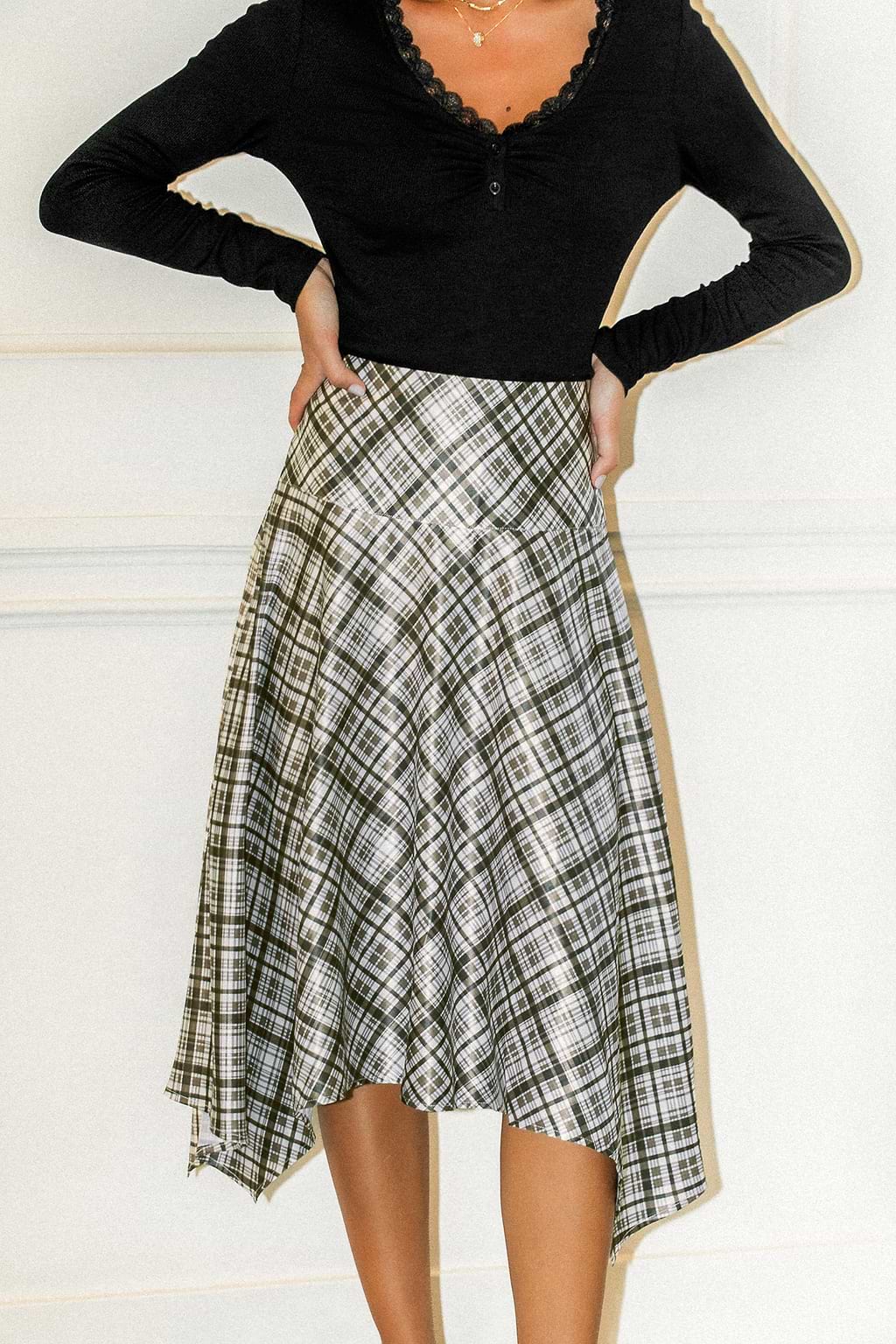 Slower Pace Plaid Midi Skirt