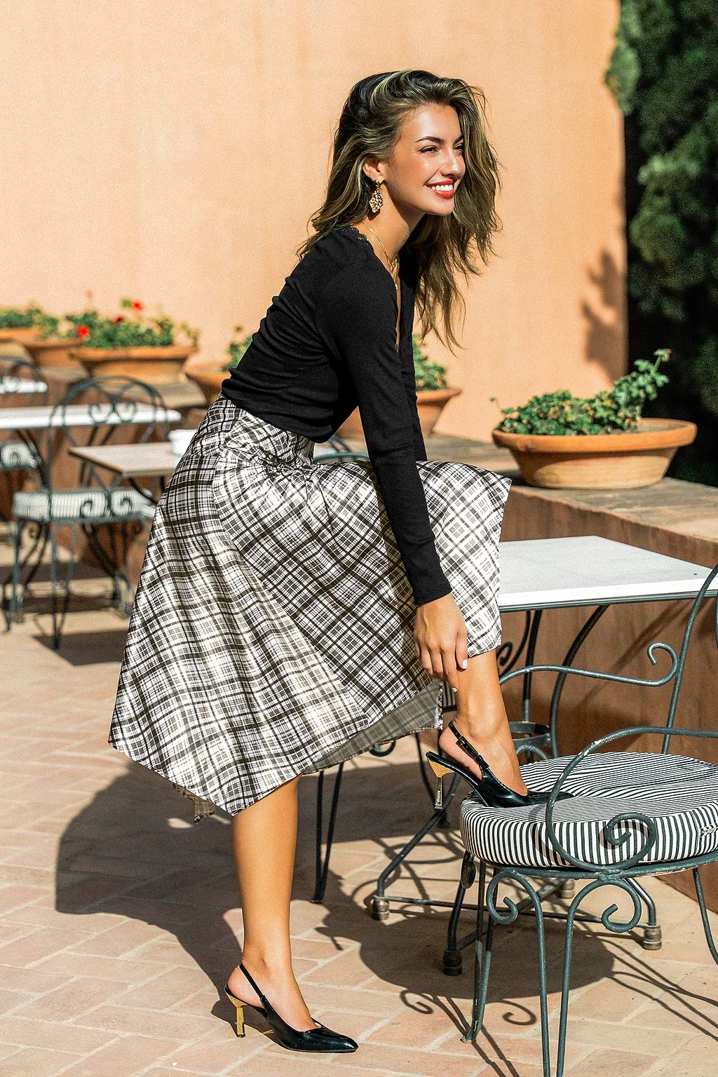 Slower Pace Plaid Midi Skirt