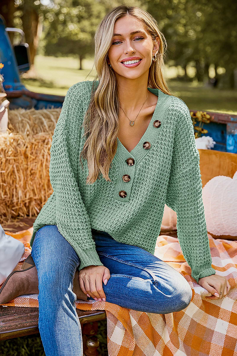 Here for a While Green Sweater