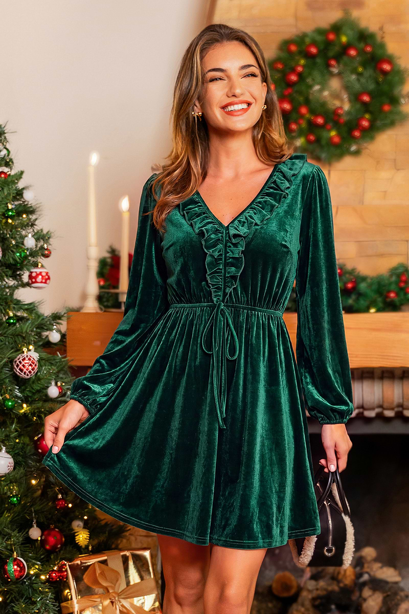 Velvet Magic Green Mini Dress