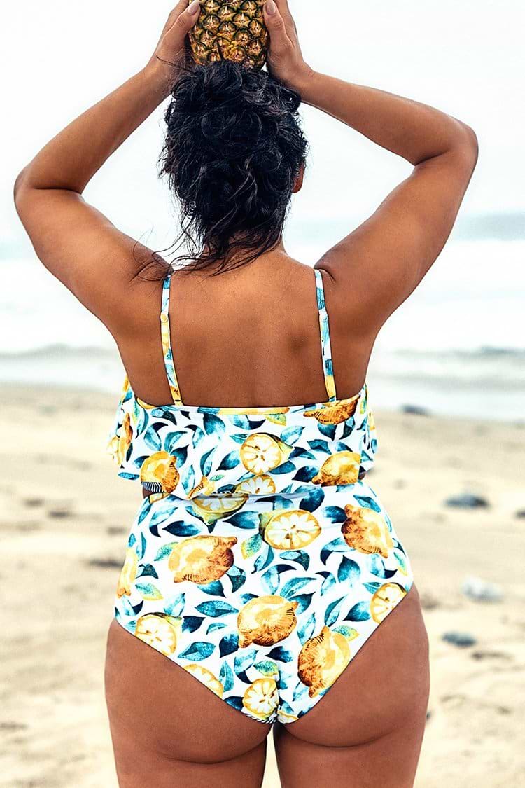 Leaf And Lemon Printed Plus Size Bikini