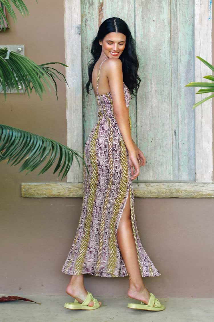 Makenzie Snakeskin Cutout Slip Dress