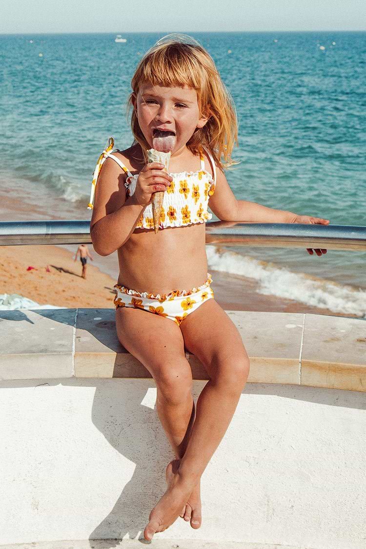 Yellow Mini Smocked Bikini For Toddler Girls and Girls