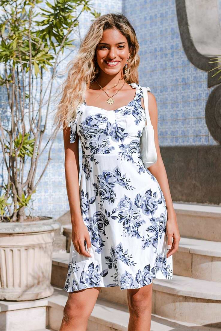 Maren Black And White Rose Print Slip Dress