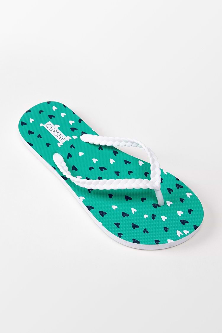 Fizz Heart Print Flip Flops