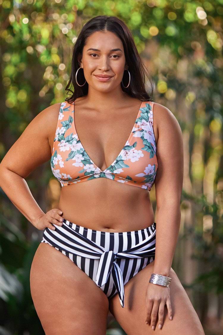 Floral and Striped Plus Size Bikini