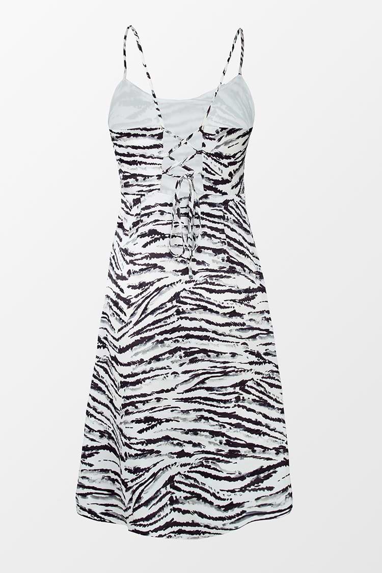 Rylie Zebra Print Lace Up Slip Dress