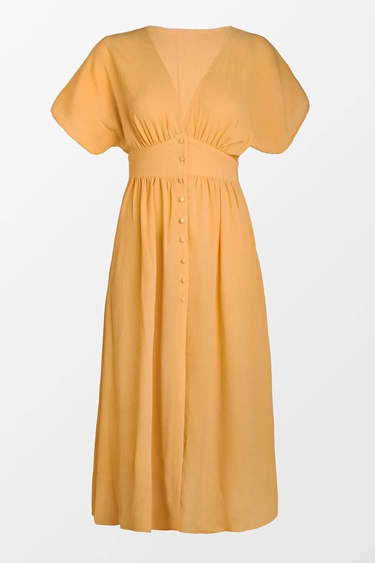 Anastasia Yellow Button Front Split Dress