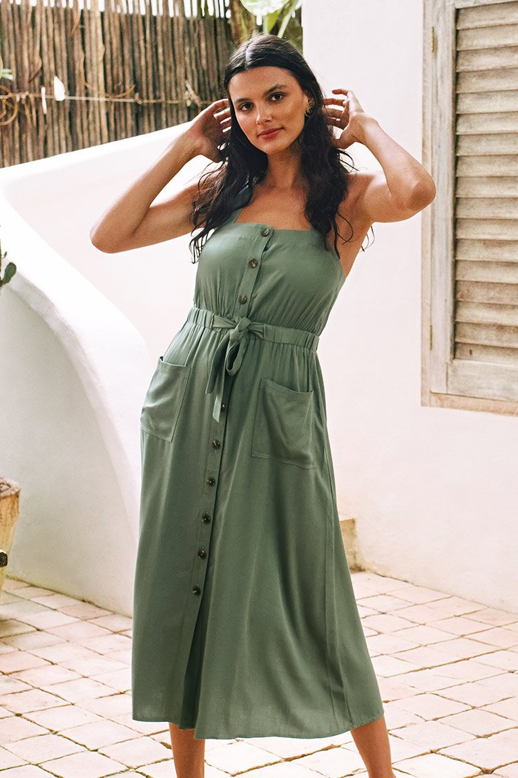 Jillian Button Front Wide Strap Dress