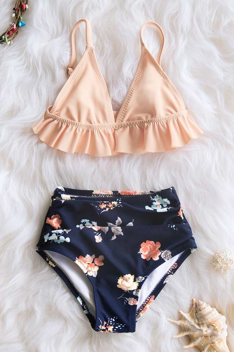 Pink Ruffle Bikini with High Waisted Bottom for Toddler Girls and Girls
