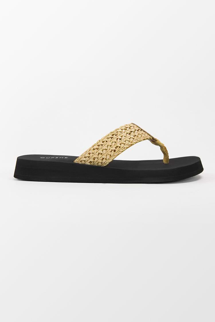 Sandy Beach Yellow Woven Thong Sandals