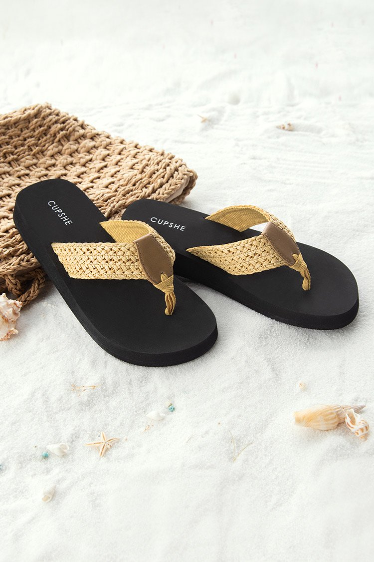 Sandy Beach Yellow Woven Thong Sandals