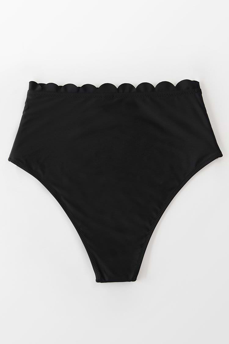 Black Scalloped High Waisted Bikini Bottom