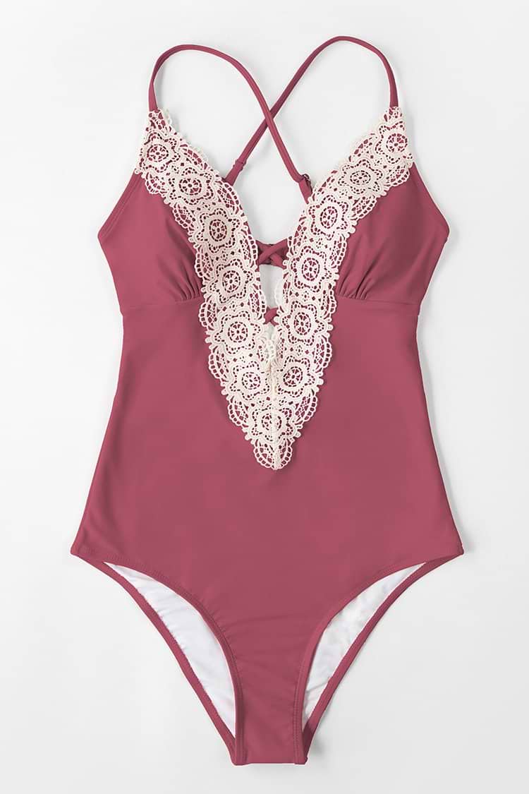 Madisyn Dusty Pink Plunge Neck Crisscross One Piece Swimsuit test