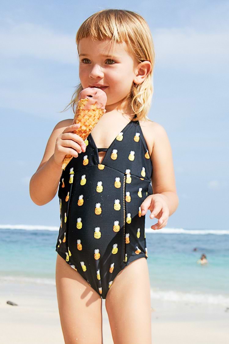 Black Pineapple Printed One Piece Swimsuit for Toddler Girls and Girls