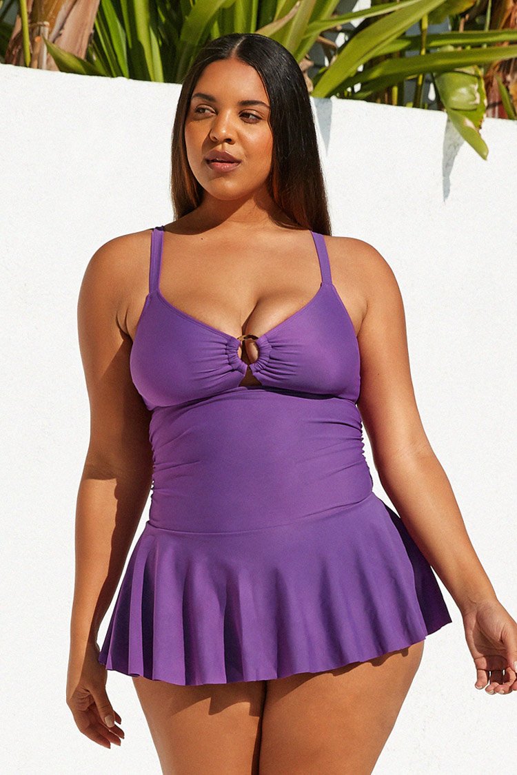 Purple O-ring Plus Size One Piece Swimdress
