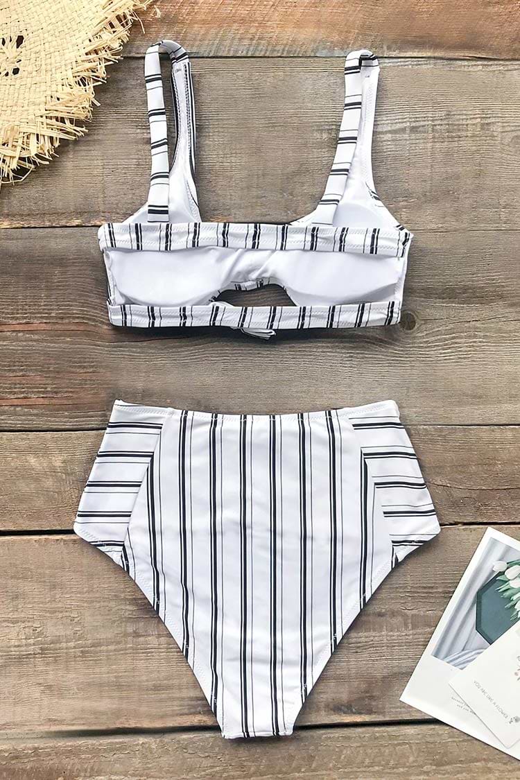 Navy and White Vertical Stripe High Waisted Bikini