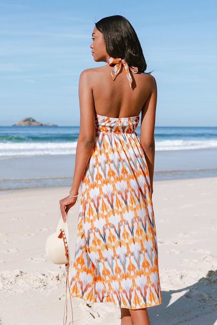 Kayleigh Geometric Print Cross Halter Dress