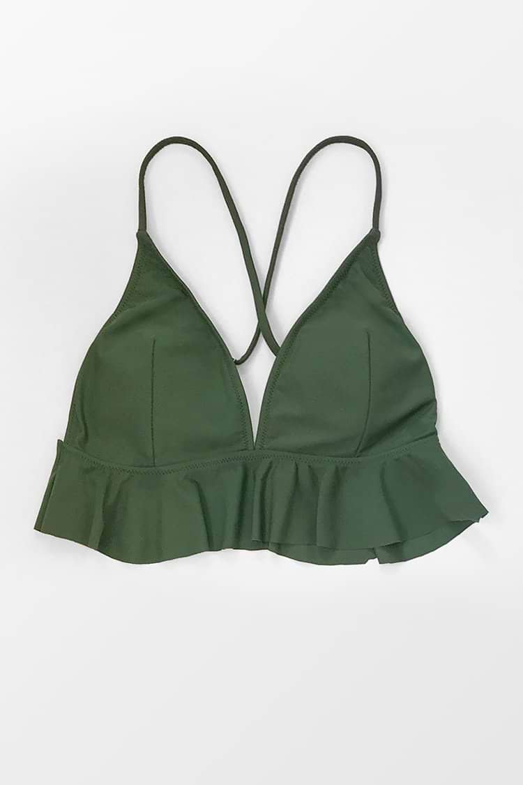 Green Ruffle Bikini Top