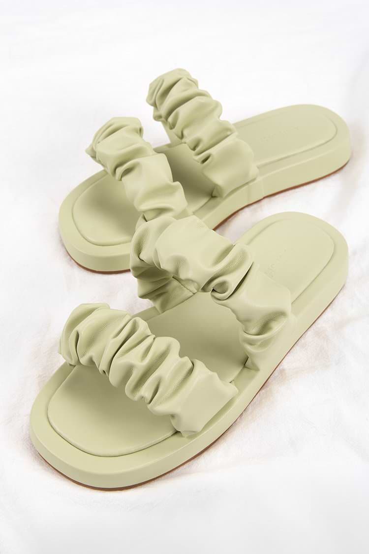Daisy Jane Ruched Double Straps Slide Sandals