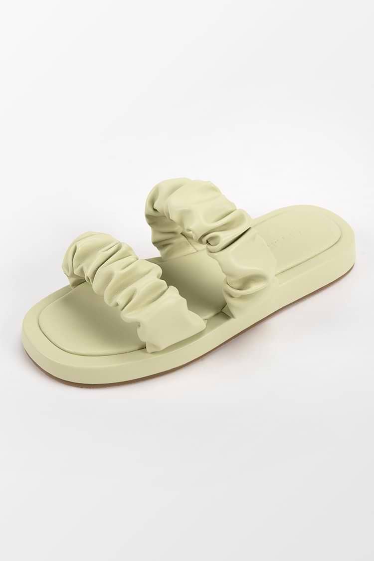 Daisy Jane Ruched Double Straps Slide Sandals