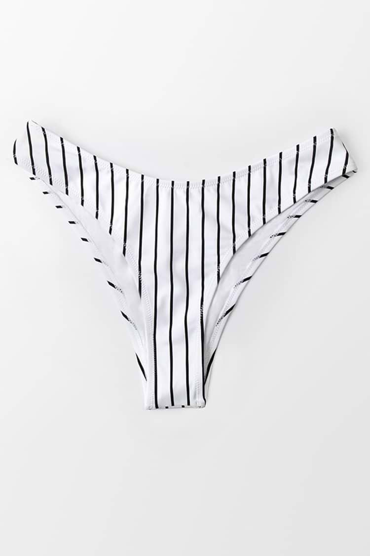 White Striped Low Waisted Bikini Bottom
