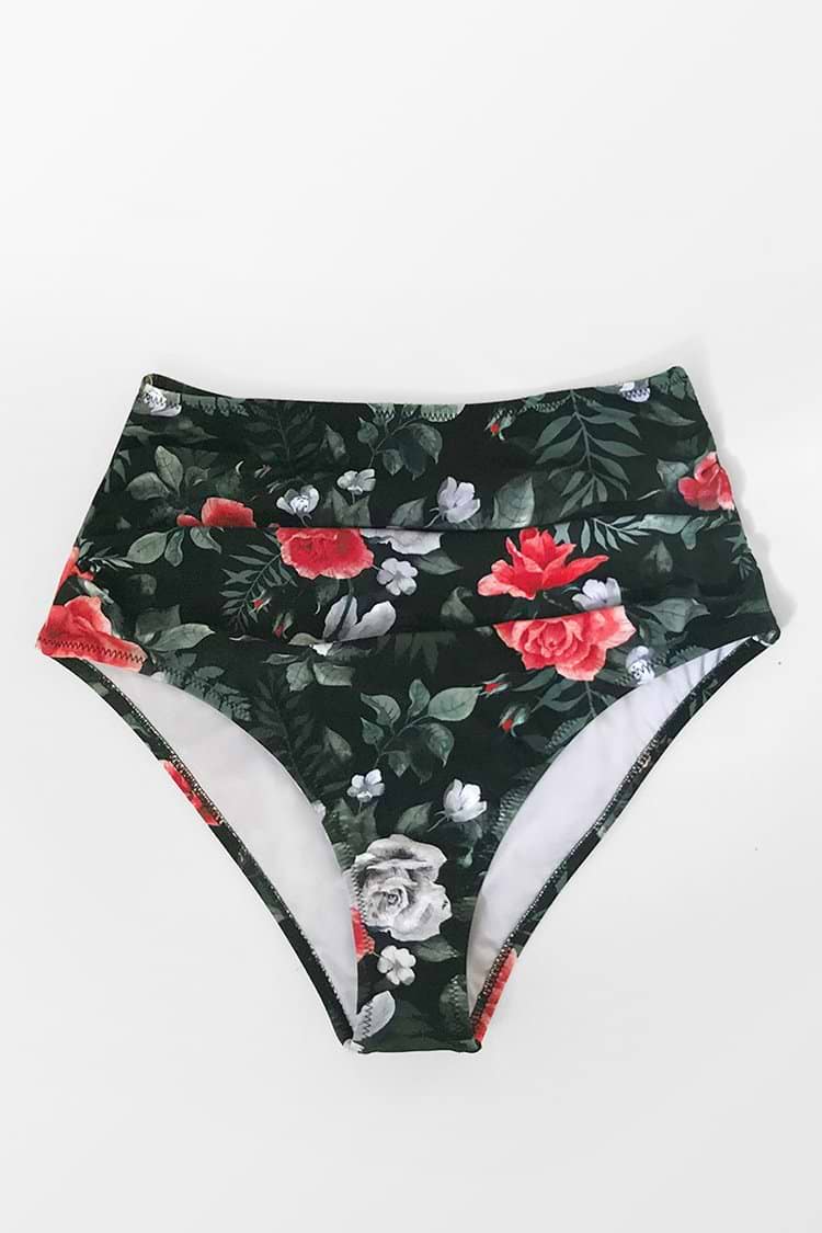 Red Floral High Waisted Bikini Bottom